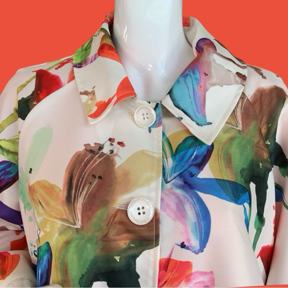 OLI & SOPHIA OFF WHITE SUMMER SPRING DRESSY COAT BRIGHT FLORAL PRINT. WOMEN XL - Picture 5 of 8